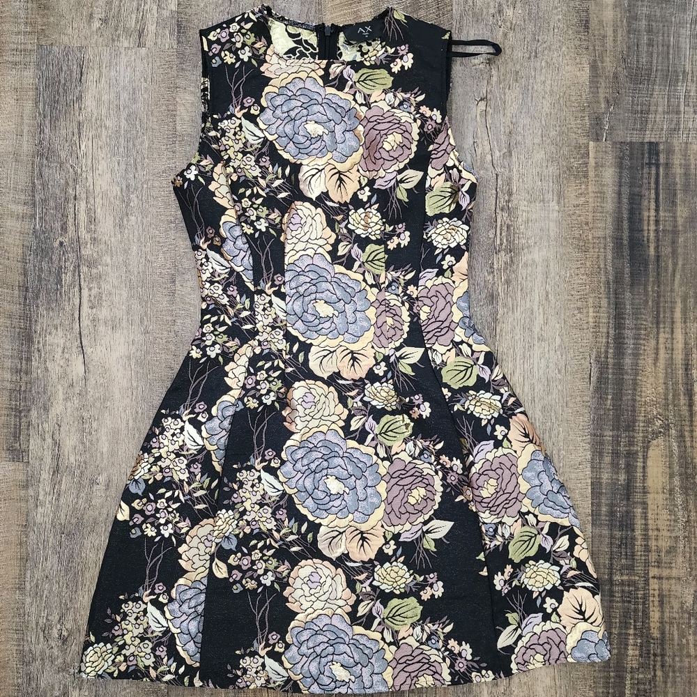 AX Paris Black Floral Mini Dress with Lavender, Cream & Green